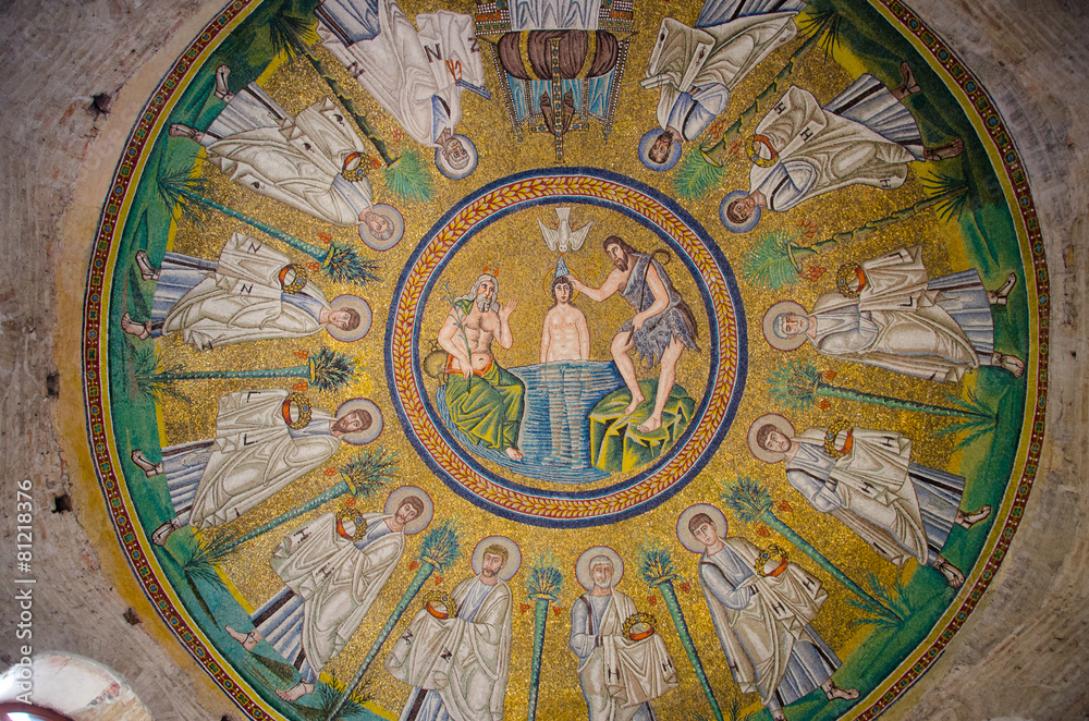 Ceiling mosaic of the Arian baptistery.