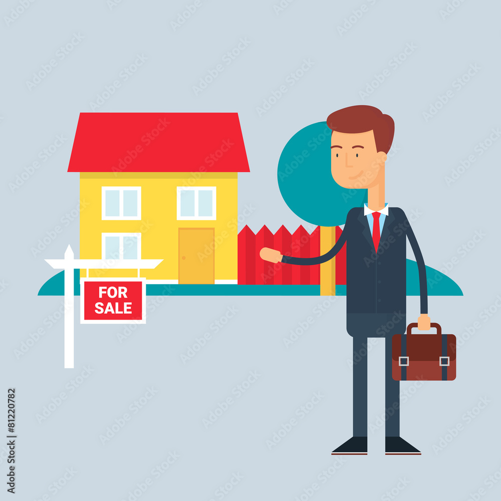 Character - real estate agent. Vector illustration, flat style Character - real estate agent. Vector illustration, flat style