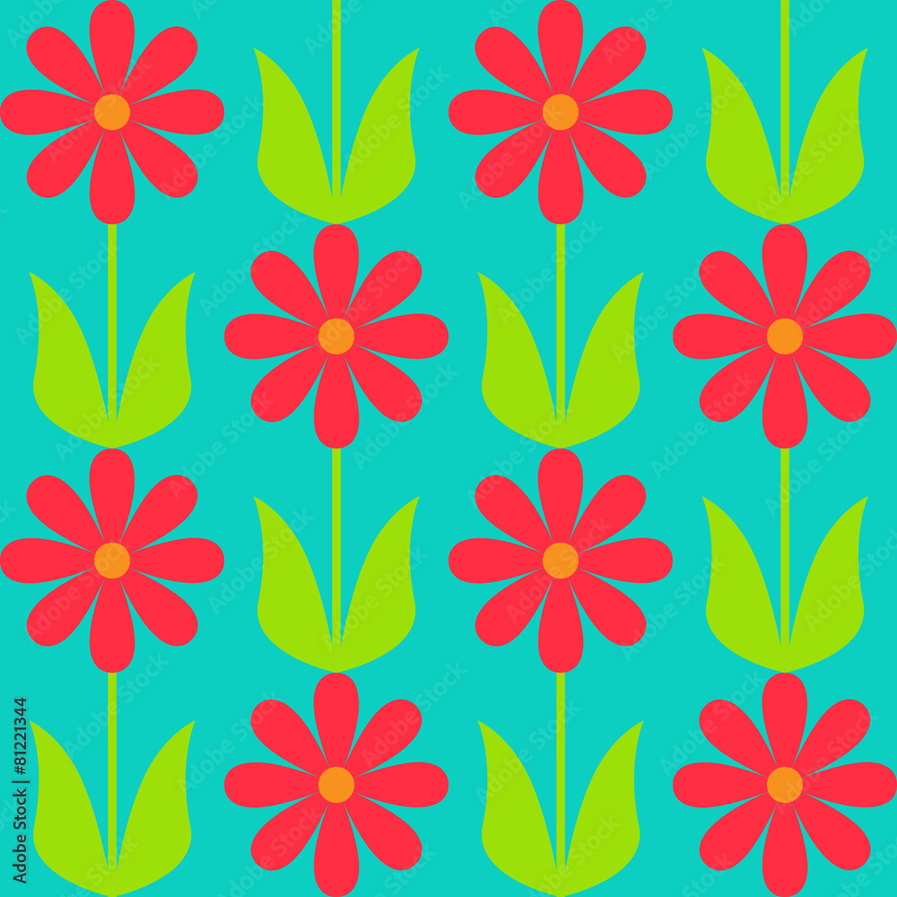 Simple seamless pattern with flowers and leaves