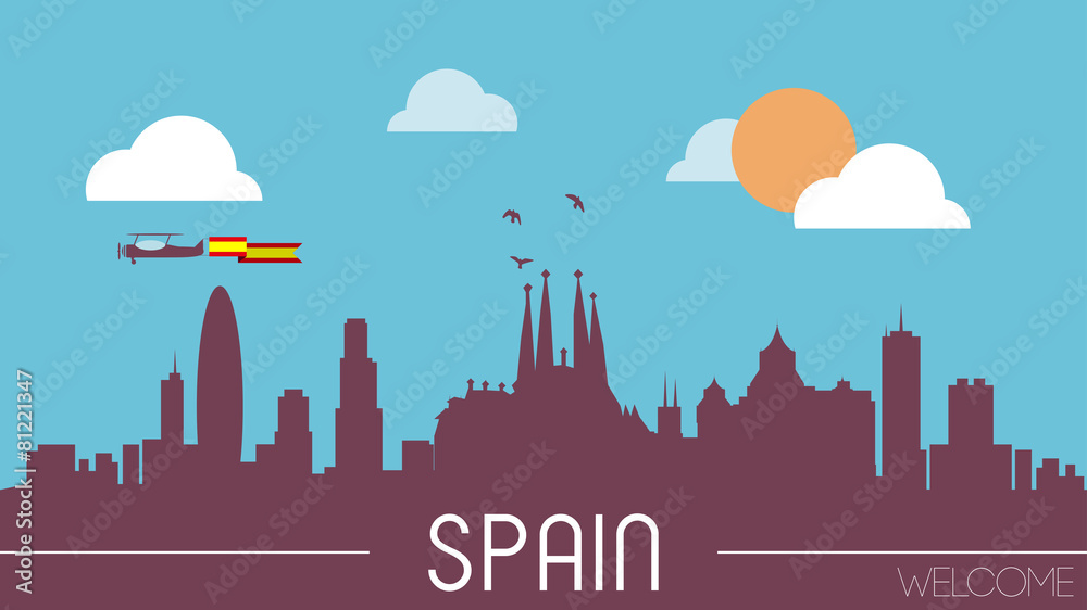 Spain skyline silhouette flat design vector illustration