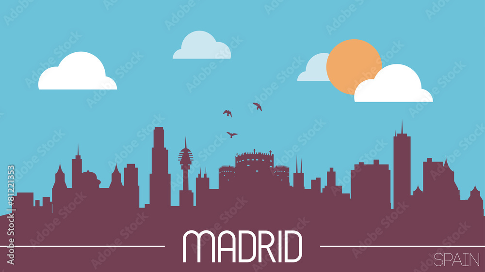 Madrid Spain skyline silhouette flat design vector
