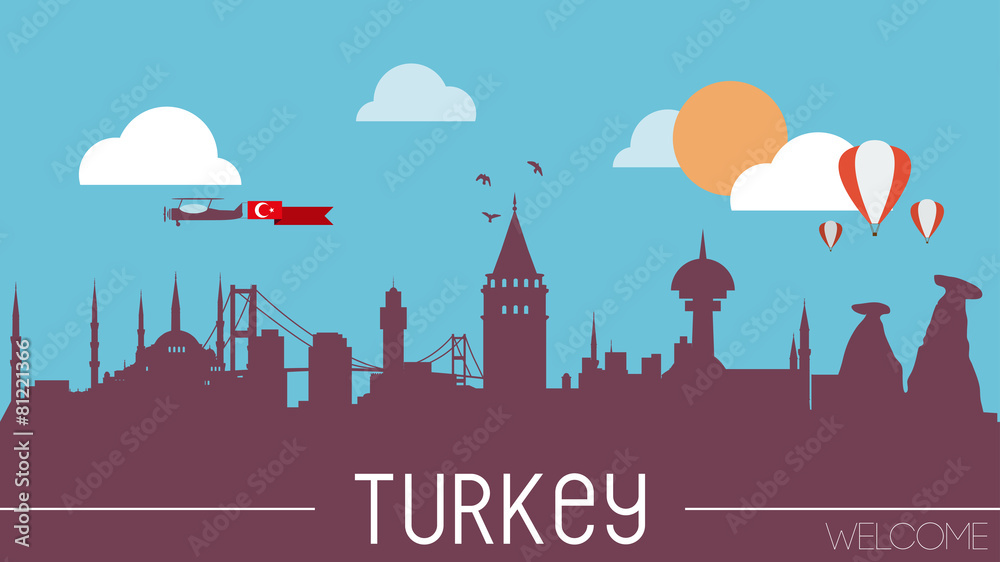Turkey skyline silhouette flat design vector illustration