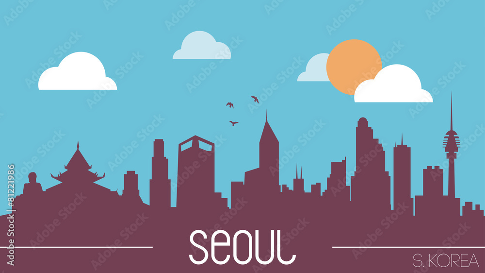 Seoul South Korea skyline silhouette flat design vector