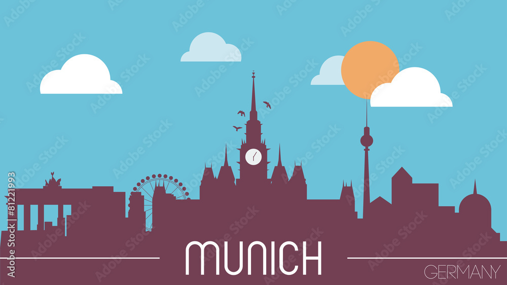 Munich Germany skyline silhouette flat design vector