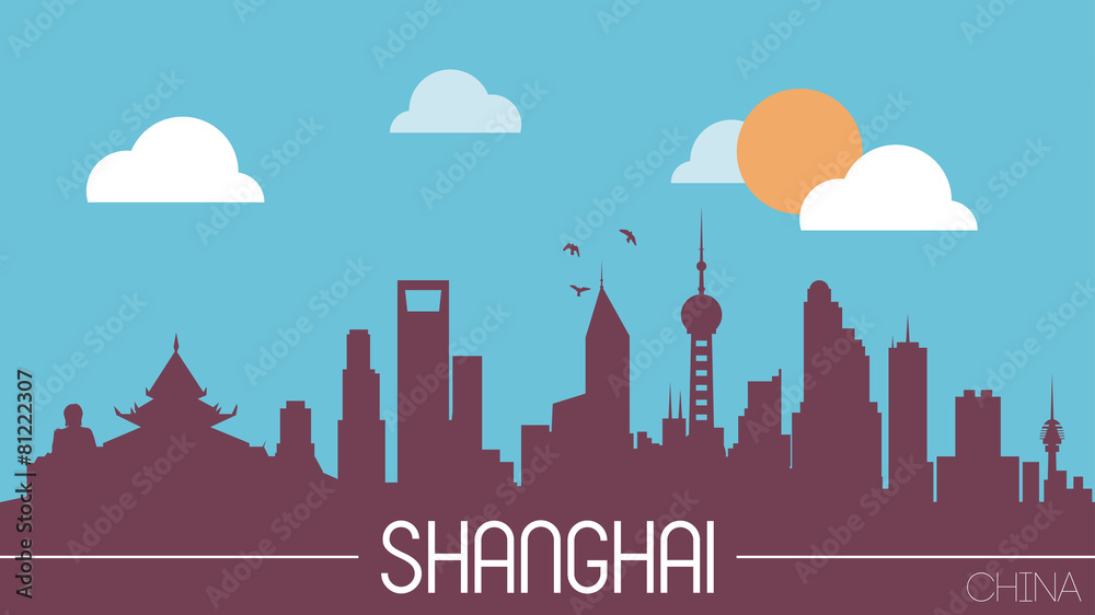Shanghai China skyline silhouette flat design vector