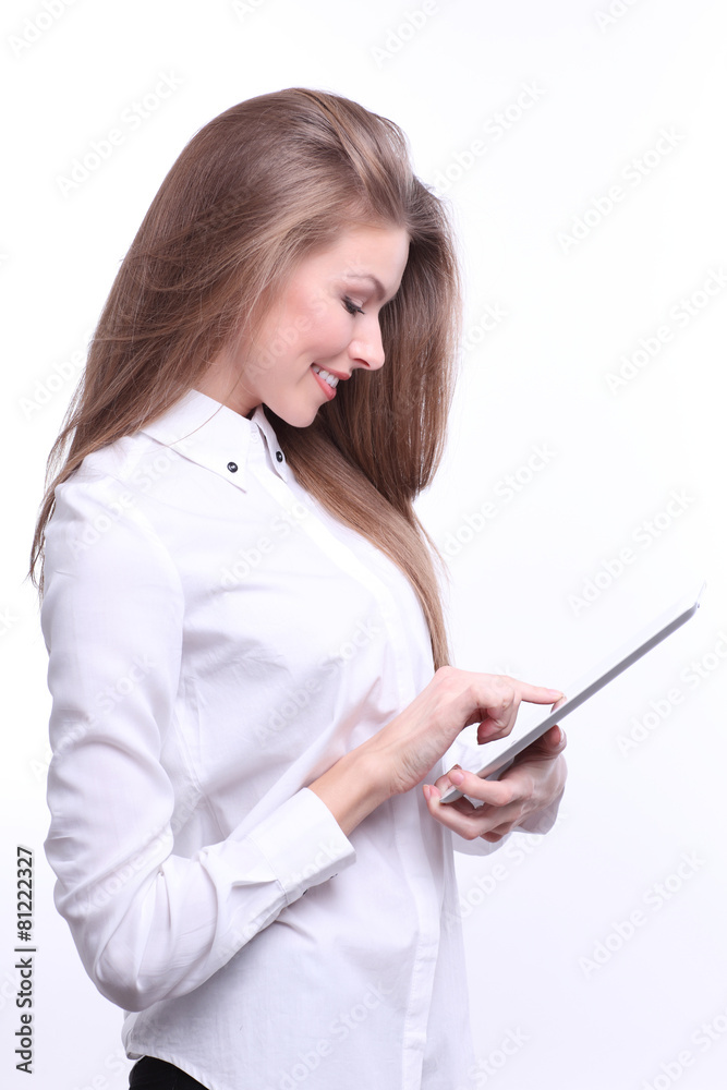 Young smiling woman with tablet computer PC Young smiling woman with tablet computer PC