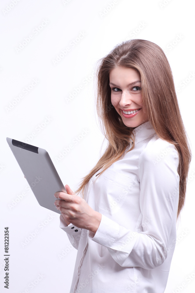 Young smiling woman with tablet computer PC Young smiling woman with tablet computer PC