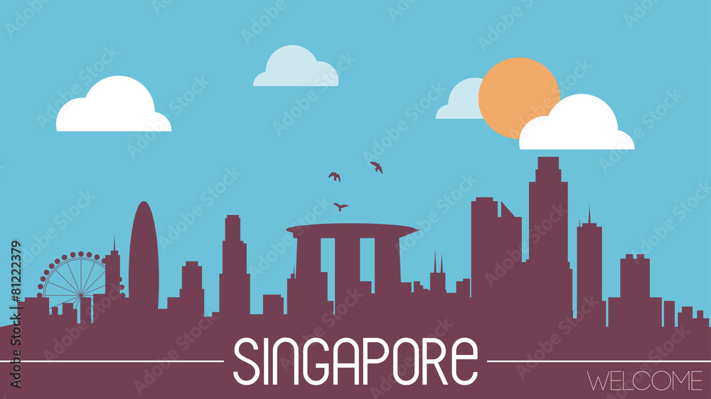 Singapore skyline silhouette flat design vector illustration