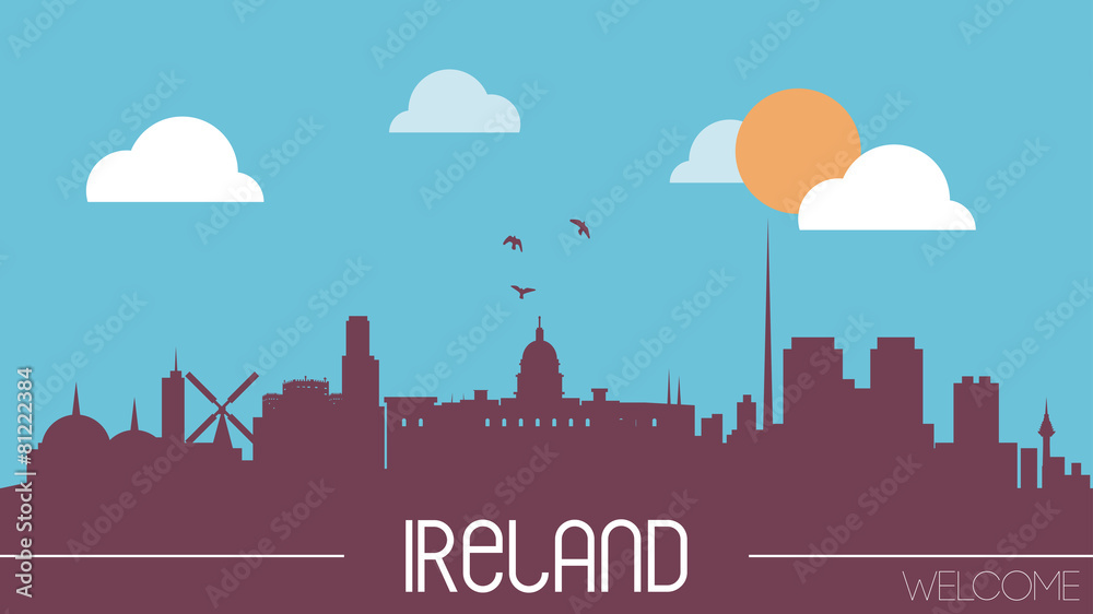 Ireland skyline silhouette flat design vector illustration