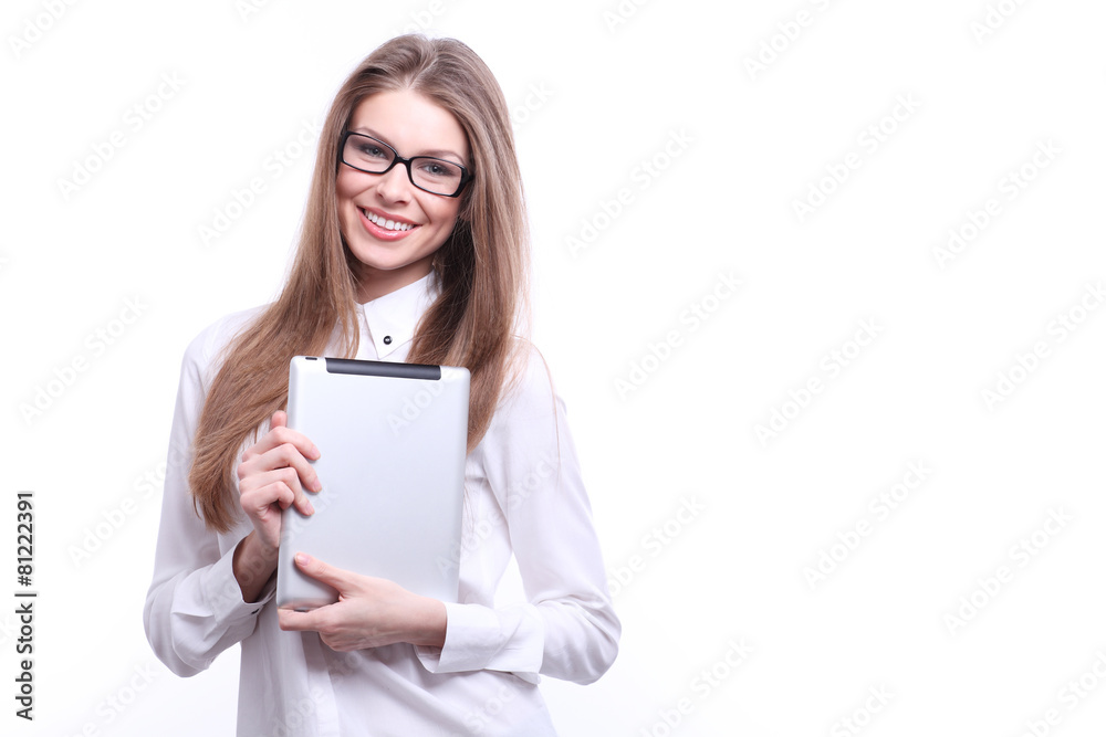 Young smiling woman with tablet computer PC Young smiling woman with tablet computer PC