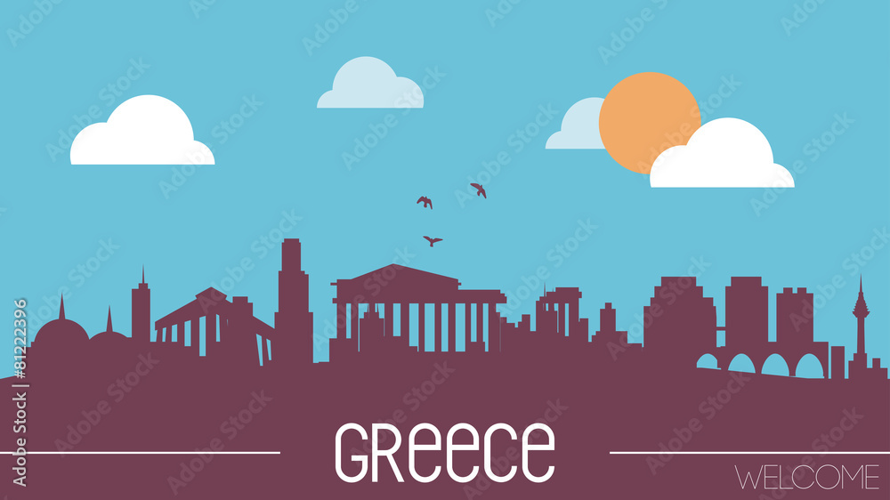Greece skyline silhouette flat design vector
