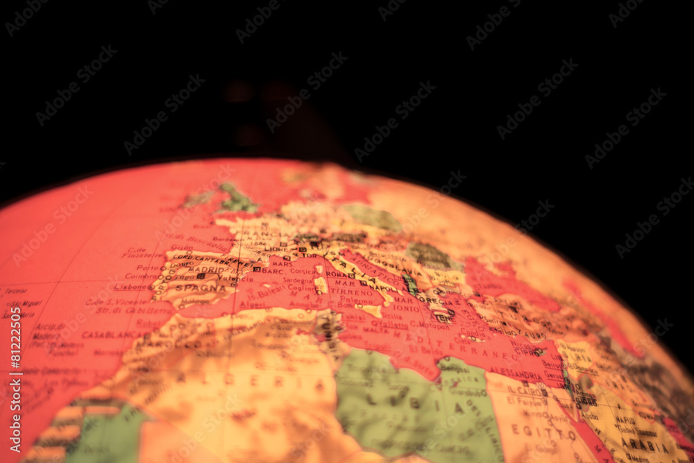 europe on terrestrial globe with blurred focus europe on terrestrial globe with blurred focus