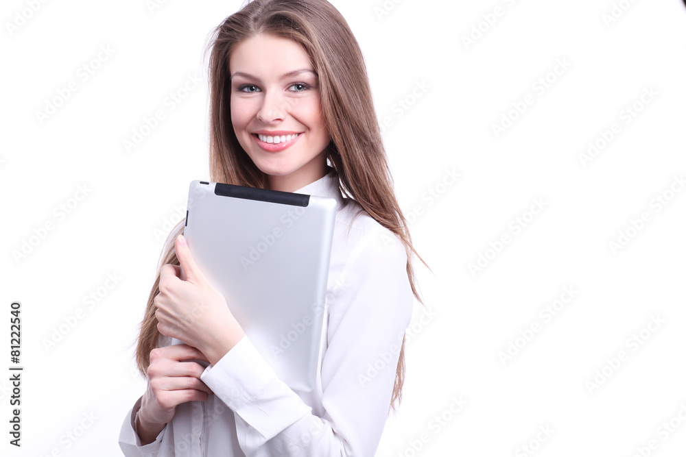 Young smiling woman with tablet computer PC