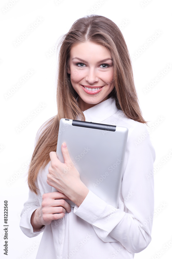Young smiling woman with tablet computer PC Young smiling woman with tablet computer PC
