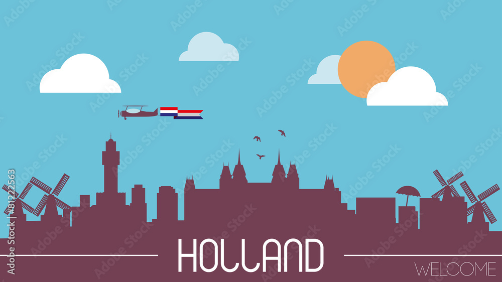 Holland skyline silhouette flat design vector illustration