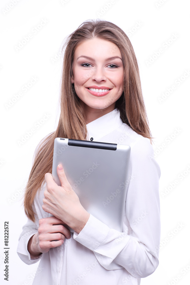 Young smiling woman with tablet computer PC Young smiling woman with tablet computer PC