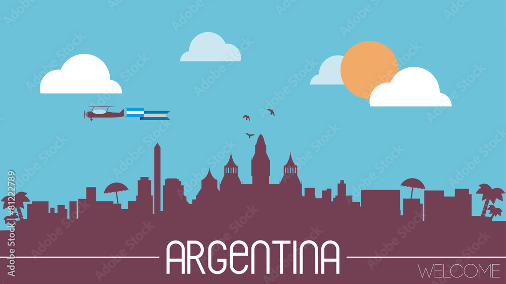 Argentina skyline silhouette flat design vector illustration