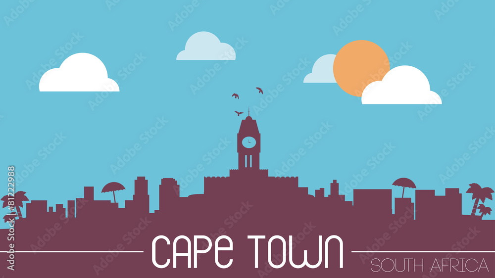 South africa cape town skyline silhouette flat design vector