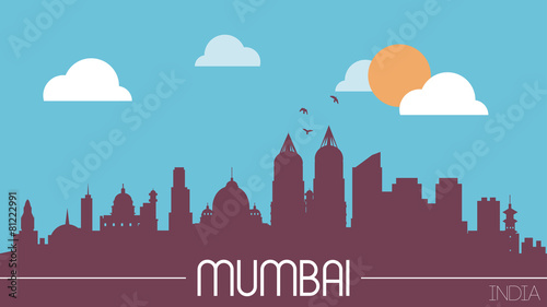 Mumbai India skyline silhouette flat design vector