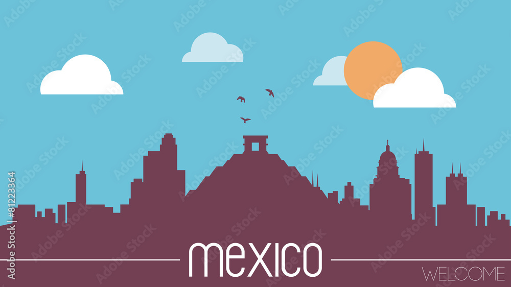 Mexico skyline silhouette flat design vector