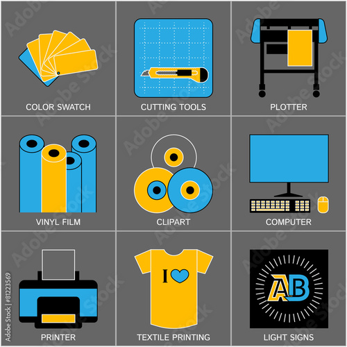 Set of Flat Line Design Icons for Sign-making Visualisation