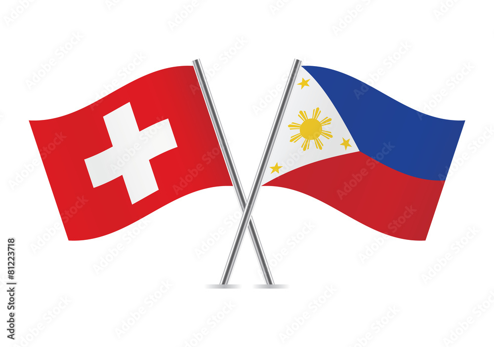 Switzerland and Philippines flags. Vector illustration.
