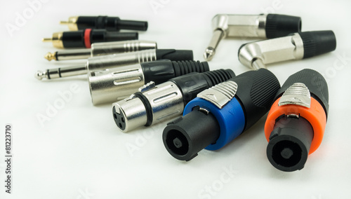 Group of audio plug on a white background