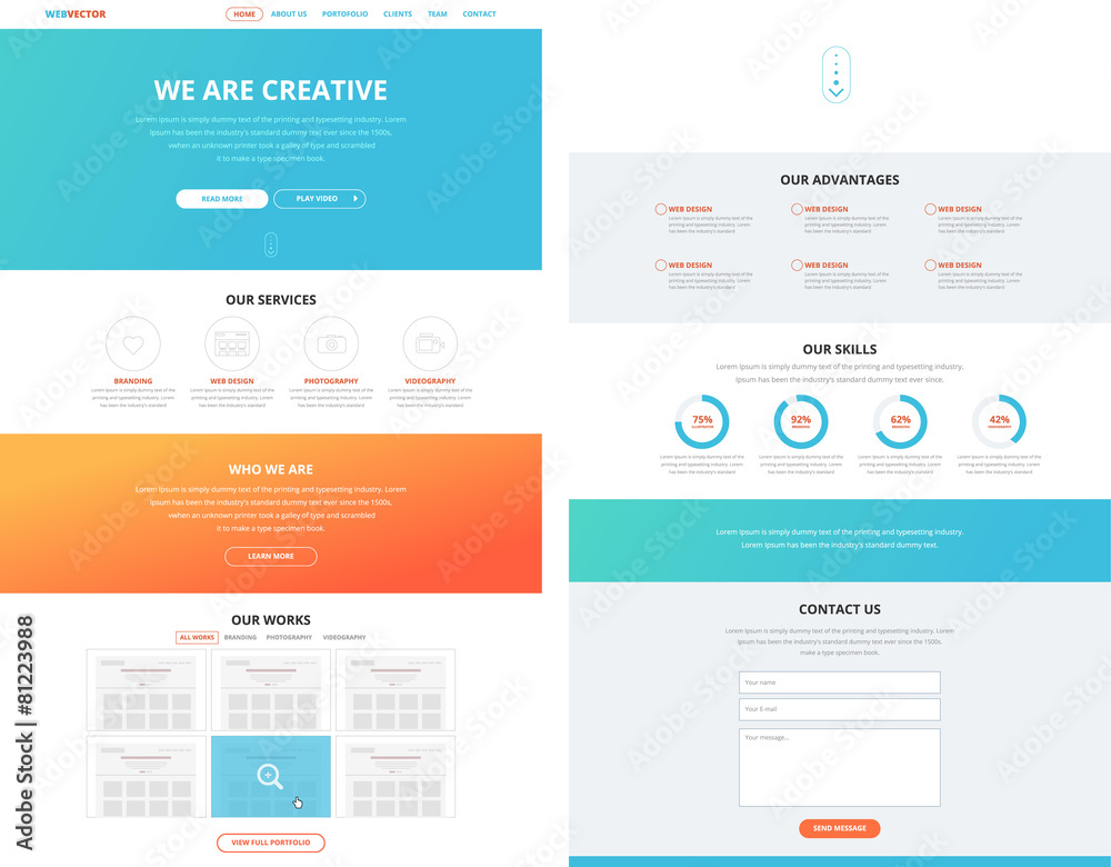 One page flat website design template concept One page flat website design template concept