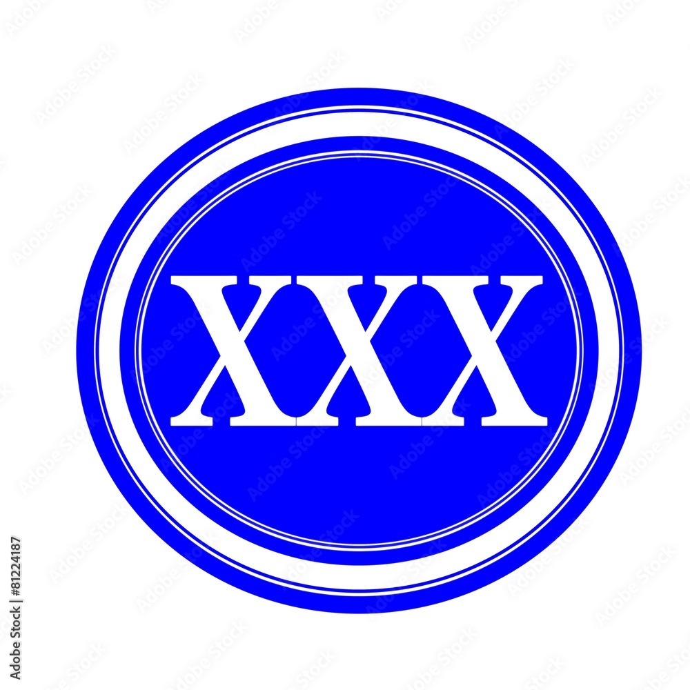 XXX white stamp text on blue