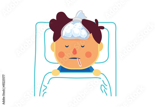 Top view of sick boy rest with sleep in patient room