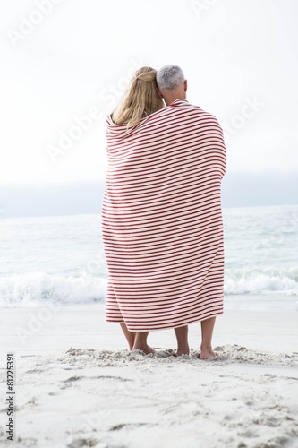 Happy couple hugging each other and looking at the sea #81225391