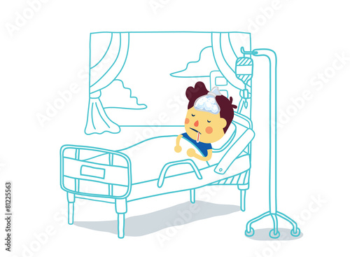 Sick Boy rest with sleep in patient room