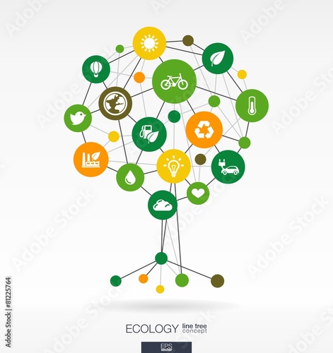 Growth tree abstract ecology vector background with flat icons
