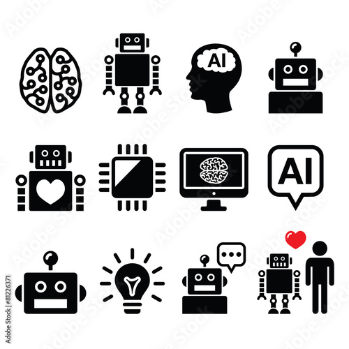 Artificial Intelligence (AI), robot icons set