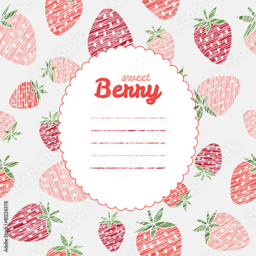 Text frame. Repeating berry background  seamless strawberry text