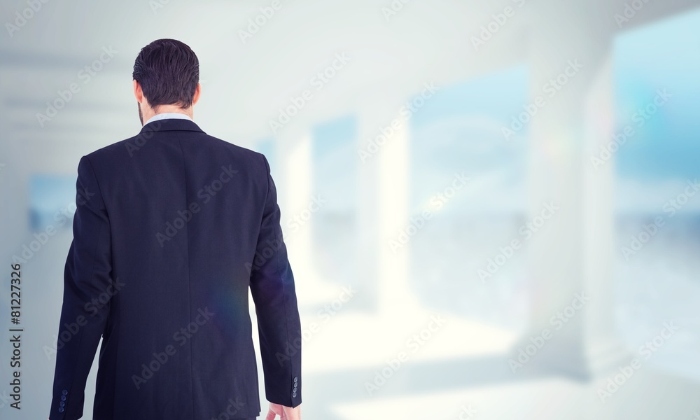 Composite image of rear view of businessman holding a briefcase Composite image of rear view of businessman holding a briefcase