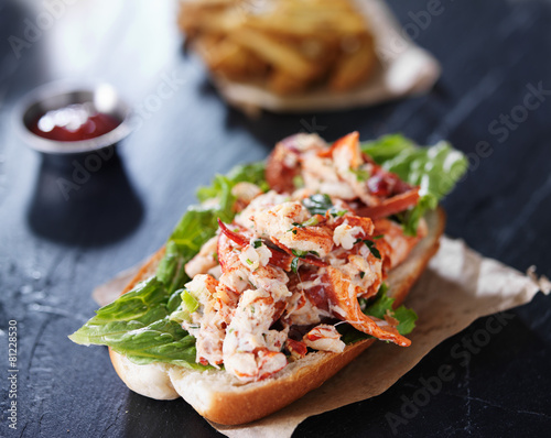 lobster roll on slate surface