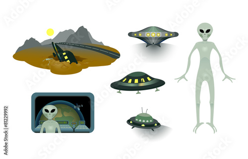 Aliens and flying saucers set.