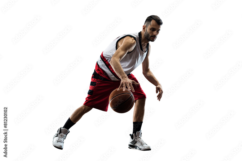 Fototapeta premium Isolated basketball player in action is flying high