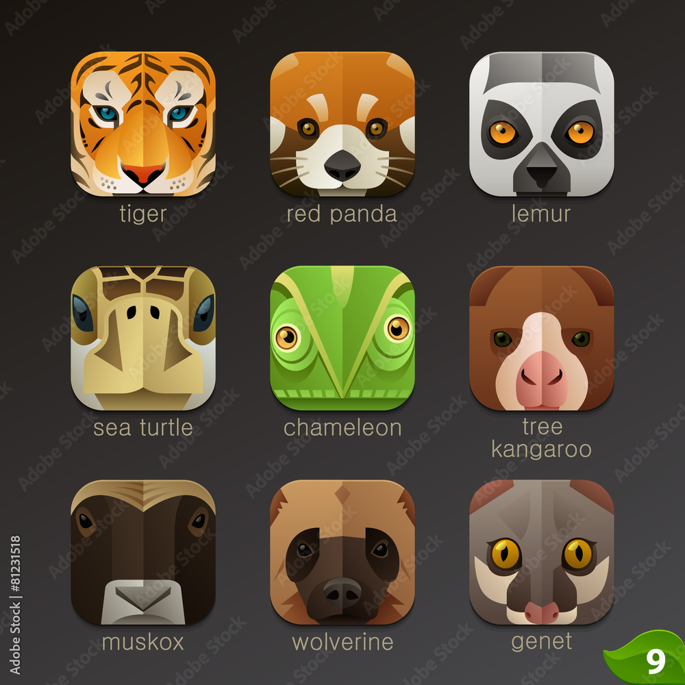 Animal faces for app icons-set 9