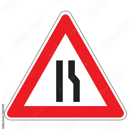 Road narrow sign on the right