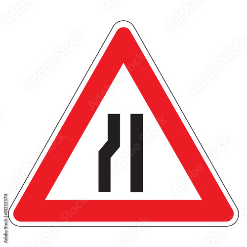 Road narrow sign on the left