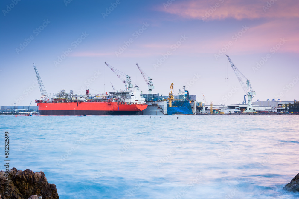 Cargo ship loading in cargo terminal