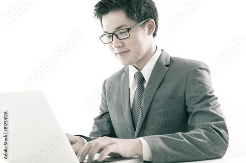 Handsome businessman working with laptop