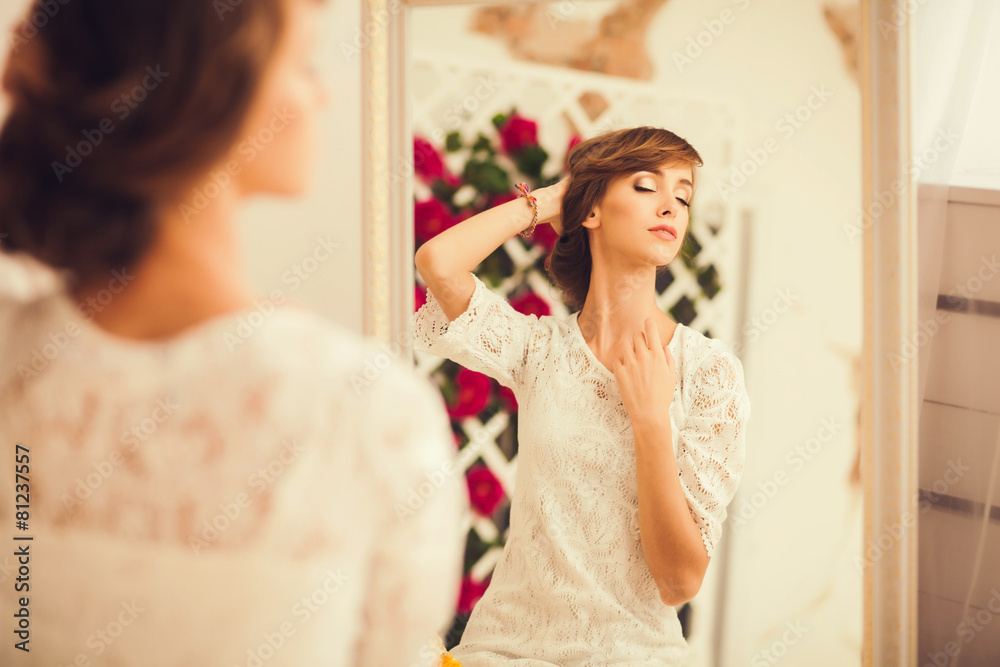sensual portrait of a model with closed eyes in the room sensual portrait of a model with closed eyes in the room