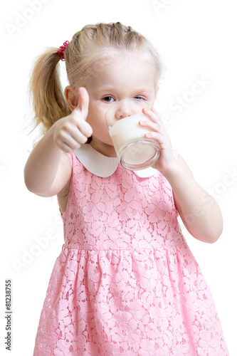 Pretty kid drinking milk fr...