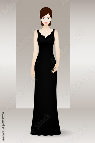 Woman in long black evening dress
