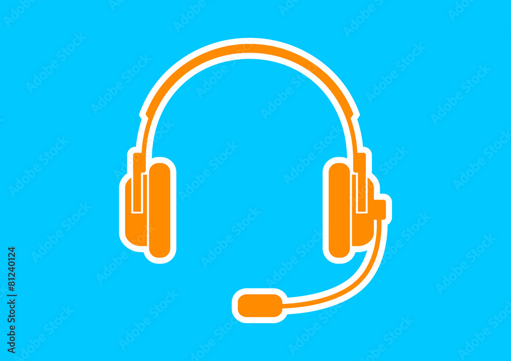 Orange headphones icon on blue background Orange headphones icon on blue background