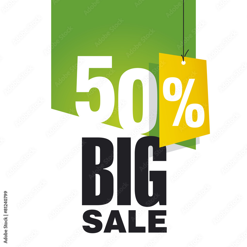 Big Sale 50 percent off green background - obrazy, fototapety, plakaty 