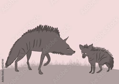 The female hyena with a cub